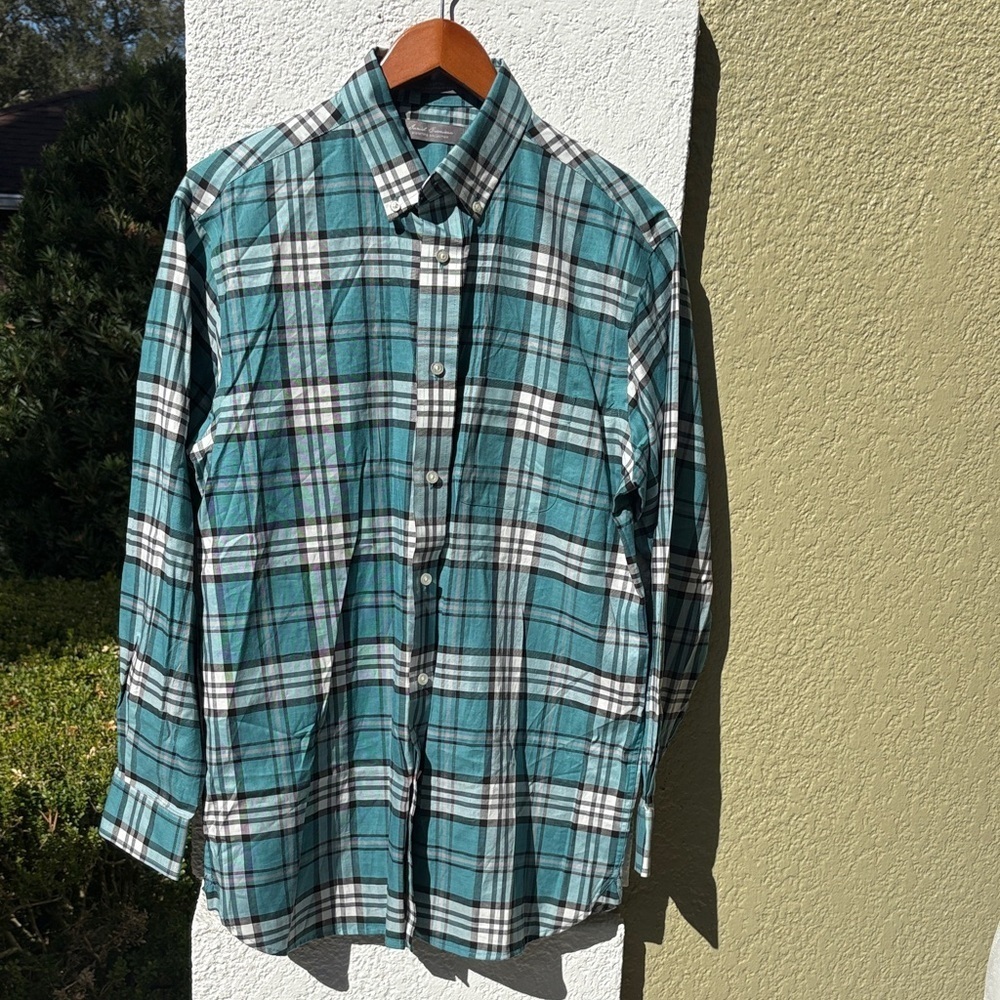 Daniel Cremieux Signature Label Long Sleeve Woven Green Plaid Shirt NWOT